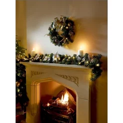 Christmas Wreath With 10 LED Lights - Green & Gold Home Festive Wall, Door, Table Decoration - D17cm X 41cm Diameter -Deals Christmas Decor Store christmas wreath with 10 led lights green gold home festive wall door table decoration d17cm x 41cm diameter5053335813925 02c MP