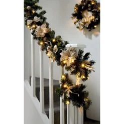 Christmas Wreath With 10 LED Lights - Green & Gold Home Festive Wall, Door, Table Decoration - D17cm X 41cm Diameter -Deals Christmas Decor Store christmas wreath with 10 led lights green gold home festive wall door table decoration d17cm x 41cm diameter5053335813925 03c MP