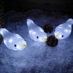 Cool White LED Robin Christmas Birds Decorations Light Up Acrylic Battery Ornament