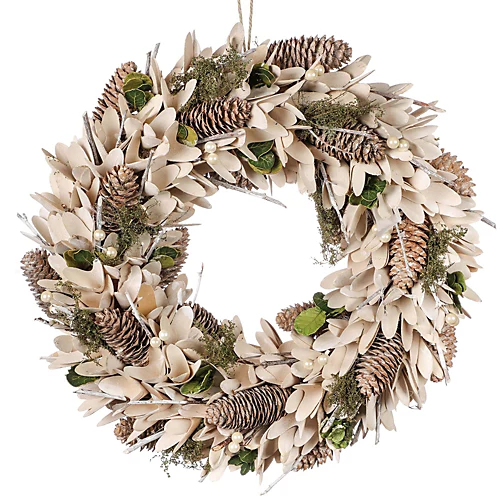 Cream Gold Large Indoor 40cm Wreath And 1.55m Garland Christmas Decorations 2 Cream Gold Large Indoor 40cm Wreath And 1.55m Garland Christmas Decorations - Image 2