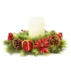 Decorative Christmas Candle Ring Mini Artificial Wreath Drums Poinsettia 30cm