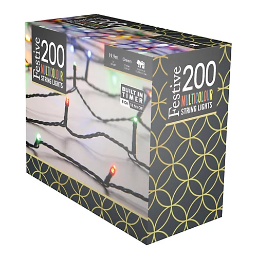 Festive 15.9m Indoor & Outdoor Multifunction Christmas Fairy Lights 200 Multicoloured LEDs 4 Festive 15.9m Indoor & Outdoor Multifunction Christmas Fairy Lights 200 Multicoloured LEDs - Image 4