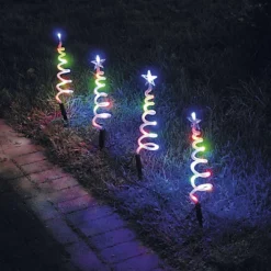 Festive Multicoloured Spiral Tree Christmas Stake Light 4 Pack