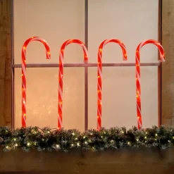 Festive Red And White Outdoor Candy Cane Christmas Stake Light 4 Pack