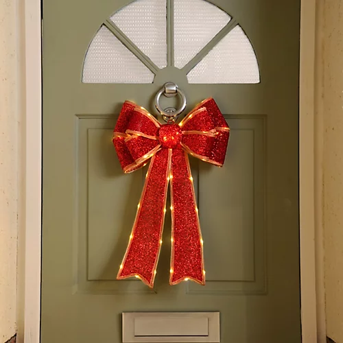Festive Red Battery Operated Christmas Door Bow With 84 Warm White LEDs 2 Festive Red Battery Operated Christmas Door Bow With 84 Warm White LEDs - Image 2