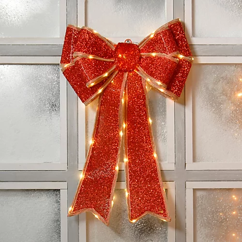 Festive Red Battery Operated Christmas Door Bow With 84 Warm White LEDs 3 Festive Red Battery Operated Christmas Door Bow With 84 Warm White LEDs - Image 3
