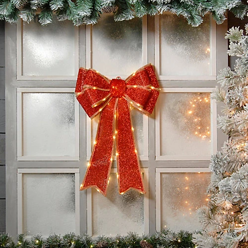 Festive Red Battery Operated Christmas Door Bow With 84 Warm White LEDs 4 Festive Red Battery Operated Christmas Door Bow With 84 Warm White LEDs - Image 4