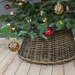 Grey Natural Wicker Christmas Tree Skirt Woven Wicker Tree Ring Cover 53cm