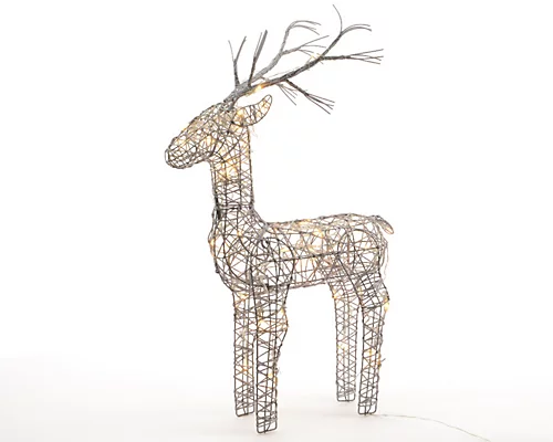 Grey Wicker Deer LED Christmas Reindeer Decoration 48 Warm White Lights 69cm 1 Grey Wicker Deer LED Christmas Reindeer Decoration 48 Warm White Lights 69cm