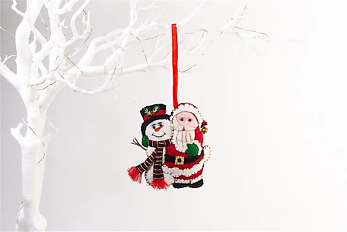 Handmade Felt Santa And Snowman Christmas Tree Hanging Decoration - 12 Cm 2 Handmade Felt Santa And Snowman Christmas Tree Hanging Decoration - 12 Cm - Image 2