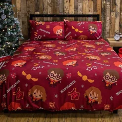 Harry Potter Charming Reversible Christmas Duvet Cover Set Red/Orange (Single) -Deals Christmas Decor Store harry potter charming reversible christmas duvet cover set red orange single 5059958486621 04c MP