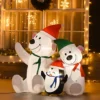 HOMCOM 4ft Christmas Inflatable Decoration With Two Bears And Penguin Light Up Outdoor Blow Up Decorations Xmas Décor