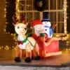 HOMCOM 4ft Christmas Inflatable Santa Claus On Sleigh Deer, LED Lighted For Home Indoor Outdoor Garden Lawn Decoration Party Prop