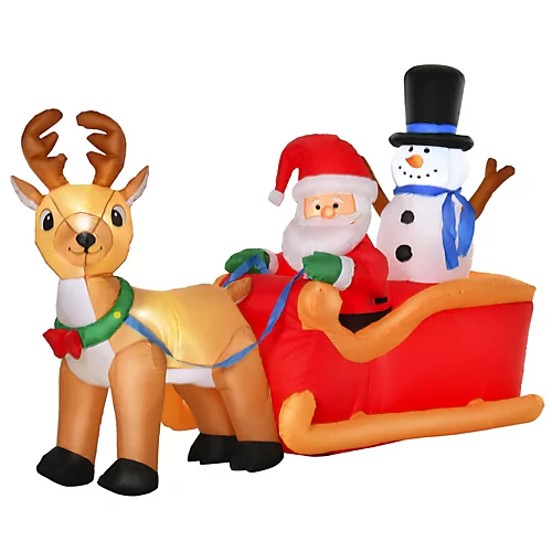 HOMCOM 4ft Christmas Inflatable Santa Claus On Sleigh Deer, LED Lighted For Home Indoor Outdoor Garden Lawn Decoration Party Prop 2 HOMCOM 4ft Christmas Inflatable Santa Claus On Sleigh Deer, LED Lighted For Home Indoor Outdoor Garden Lawn Decoration Party Prop - Image 2