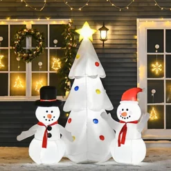 HOMCOM 6ft Christmas Inflatable Tree With Star And Snowmen, LED Lighted For Home Indoor Outdoor Garden Lawn Decoration Party Prop
