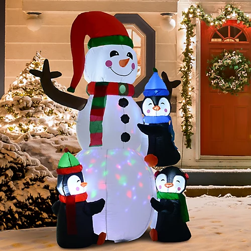 HOMCOM 6ft Inflatable Christmas Snowman With Three Penguins LED Xmas Décor Holiday Outdoor Yard Decoration 1 HOMCOM 6ft Inflatable Christmas Snowman With Three Penguins LED Xmas Décor Holiday Outdoor Yard Decoration