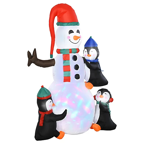 HOMCOM 6ft Inflatable Christmas Snowman With Three Penguins LED Xmas Décor Holiday Outdoor Yard Decoration 2 HOMCOM 6ft Inflatable Christmas Snowman With Three Penguins LED Xmas Décor Holiday Outdoor Yard Decoration - Image 2