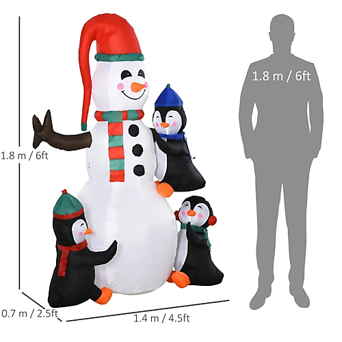 HOMCOM 6ft Inflatable Christmas Snowman With Three Penguins LED Xmas Décor Holiday Outdoor Yard Decoration 3 HOMCOM 6ft Inflatable Christmas Snowman With Three Penguins LED Xmas Décor Holiday Outdoor Yard Decoration - Image 3