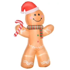 HOMCOM 8ft Christmas Inflatable Gingerbread Man, Lighted For Home Indoor Outdoor Garden Lawn Decoration Party Prop