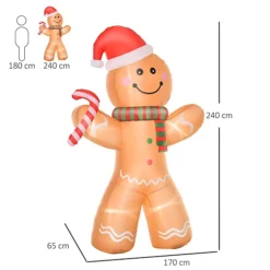 HOMCOM 8ft Christmas Inflatable Gingerbread Man, Lighted For Home Indoor Outdoor Garden Lawn Decoration Party Prop -Deals Christmas Decor Store homcom 8ft christmas inflatable gingerbread man lighted for home indoor outdoor garden lawn decoration party prop5056534513009 03c MP