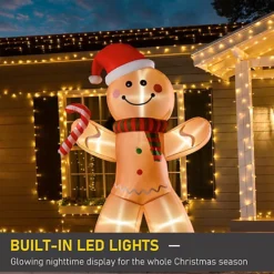 HOMCOM 8ft Christmas Inflatable Gingerbread Man, Lighted For Home Indoor Outdoor Garden Lawn Decoration Party Prop -Deals Christmas Decor Store homcom 8ft christmas inflatable gingerbread man lighted for home indoor outdoor garden lawn decoration party prop5056534513009 04c MP