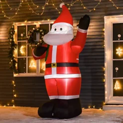 HOMCOM 8ft Christmas Inflatable Santa Holiday Yard Decoration With LED Lights, Indoor Outdoor Lawn Blow Up Decor
