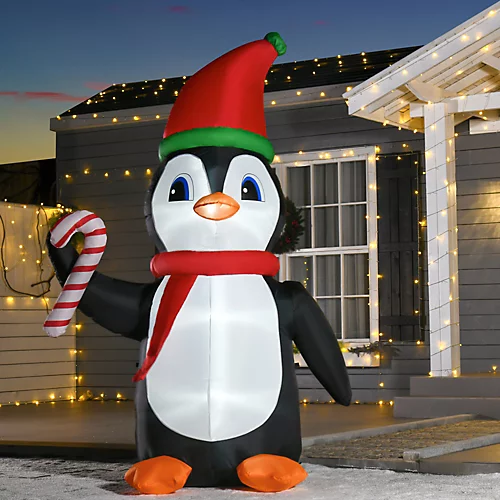 HOMCOM 8ft Inflatable Christmas Penguin Holding Candy Cane Blow Up Outdoor Decoration With LED Lights For Holiday 1 HOMCOM 8ft Inflatable Christmas Penguin Holding Candy Cane Blow Up Outdoor Decoration With LED Lights For Holiday