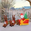 HOMCOM Large Self-inflating Inflatable Xmas Santa Claus Sledge Sleigh W/Reindeer LED Outdoor Blow Up Christmas Decoration