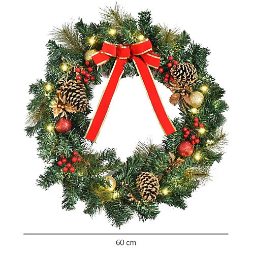 HOMCOM Pre-Lit Artificial Christmas Door Wreath Holly Garland Decor 20 LED 3 HOMCOM Pre-Lit Artificial Christmas Door Wreath Holly Garland Decor 20 LED - Image 3