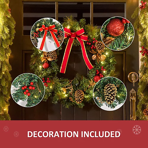 HOMCOM Pre-Lit Artificial Christmas Door Wreath Holly Garland Decor 20 LED 4 HOMCOM Pre-Lit Artificial Christmas Door Wreath Holly Garland Decor 20 LED - Image 4