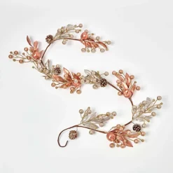 Homescapes Champagne Pinecone & Apple Christmas Garland 150 Cm