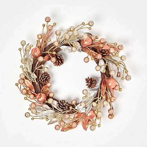 Homescapes Champagne Pinecone & Apple Christmas Wreath 1 Homescapes Champagne Pinecone & Apple Christmas Wreath
