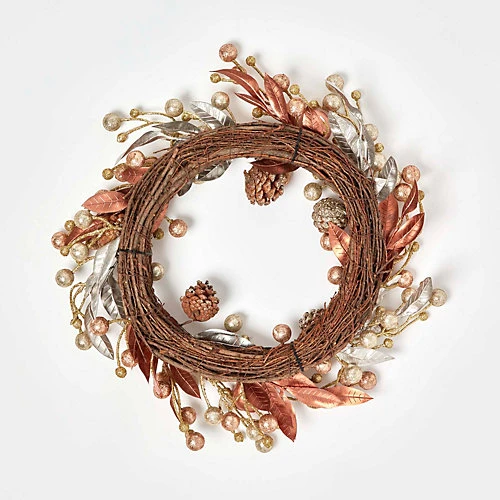 Homescapes Champagne Pinecone & Apple Christmas Wreath 4 Homescapes Champagne Pinecone & Apple Christmas Wreath - Image 4