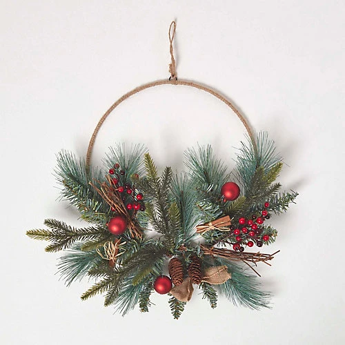 Homescapes Round Metal Hoop Traditional Christmas Wreath 1 Homescapes Round Metal Hoop Traditional Christmas Wreath