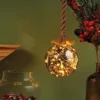 Large 14cm Christmas Hanging LED Ball On Rope Decoration With Smokey Glass - Battery Powered