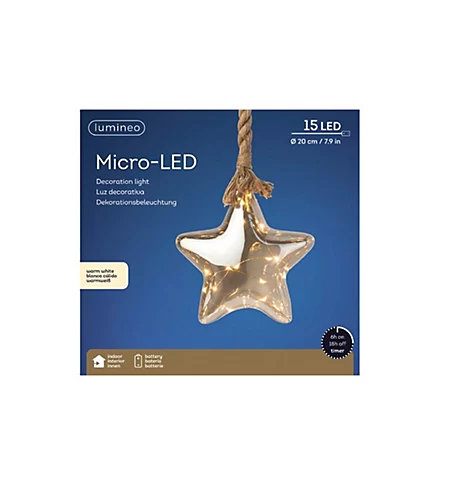 Large Christmas LED Star Rope Light 15 Warm White LED In 20cm Tinted Star 2 Large Christmas LED Star Rope Light 15 Warm White LED In 20cm Tinted Star - Image 2