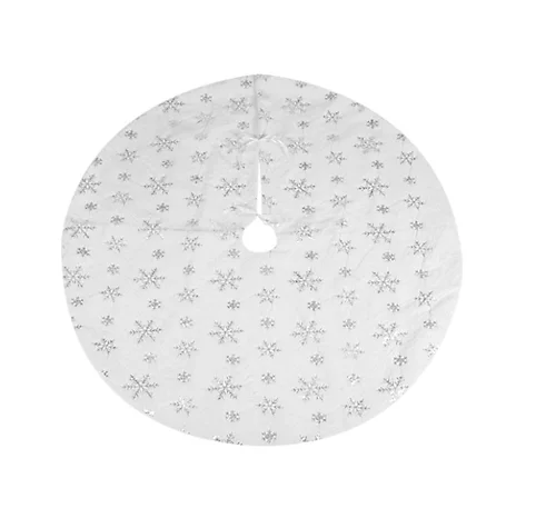 Large Christmas Tree Skirt White Silver Snowflakes Faux Fur Tree Trim Mat 110cm 1 Large Christmas Tree Skirt White Silver Snowflakes Faux Fur Tree Trim Mat 110cm