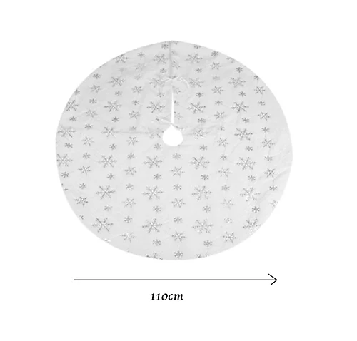 Large Christmas Tree Skirt White Silver Snowflakes Faux Fur Tree Trim Mat 110cm 2 Large Christmas Tree Skirt White Silver Snowflakes Faux Fur Tree Trim Mat 110cm - Image 2