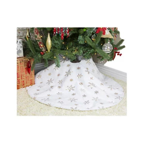 Large Christmas Tree Skirt White Silver Snowflakes Faux Fur Tree Trim Mat 110cm 4 Large Christmas Tree Skirt White Silver Snowflakes Faux Fur Tree Trim Mat 110cm - Image 4