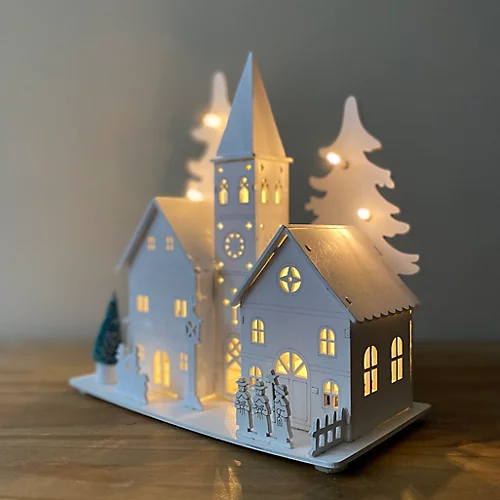 LED Alpine White Wooden Christmas Village 1 LED Alpine White Wooden Christmas Village