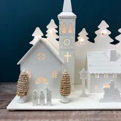 LED Lucerne White Wooden Christmas Village -Deals Christmas Decor Store led lucerne white wooden christmas village5060575104485 02c MP