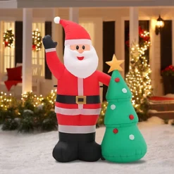 Livingandhome 150 Cm Christmas Inflatable Decoration LED Blow Up Santa Claus Outdoor Xmas Decor