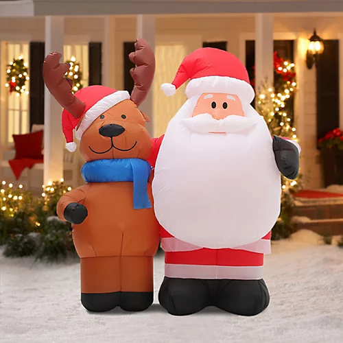 Livingandhome 150 Cm LED Christmas Inflatable Decoration Blow Up Santa Claus And Reindeer Outdoor Xmas Decor 1 Livingandhome 150 Cm LED Christmas Inflatable Decoration Blow Up Santa Claus And Reindeer Outdoor Xmas Decor