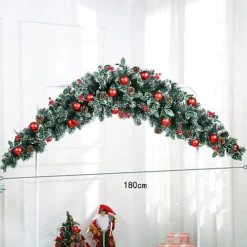 Livingandhome 180 Cm Artificial Red Ball Berries Christmas Swag With 50 LED Lights