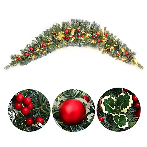 Livingandhome 180 Cm Artificial Red Ball Berries Christmas Swag With 50 LED Lights 4 Livingandhome 180 Cm Artificial Red Ball Berries Christmas Swag With 50 LED Lights - Image 4