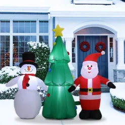 Livingandhome 180CM Inflatable Santa Claus Snowman Christmas Tree Yard Decoration With LED