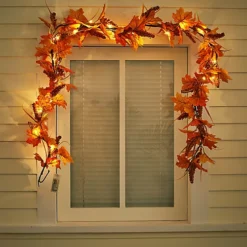 Livingandhome 180CM Maple Leaf Autumn Christmas Garland Home Decor With LED Light