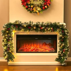 Livingandhome 2.7 M Pine Cones Berries Christmas Garland With LED Lights