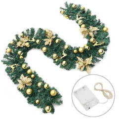 Livingandhome 2.7m Gold Berry Ball Flower Christmas Garland Home Decor With LED Light String -Deals Christmas Decor Store livingandhome 2 7m gold berry ball flower christmas garland home decor with led light string0735940255141 04c MP