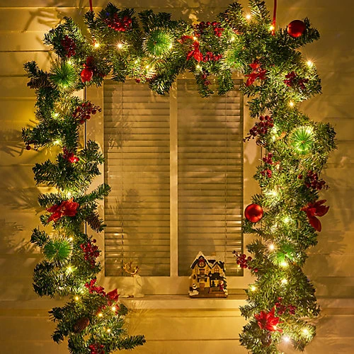 Livingandhome 2.7m LED Light String Berry Ball Flower Garland Christmas Decor 2 Livingandhome 2.7m LED Light String Berry Ball Flower Garland Christmas Decor - Image 2